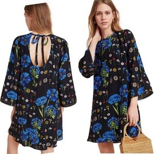 Anthropologie Maeve Lucinda 100% Silk Tunic Dress XS Black Floral MSRP $228